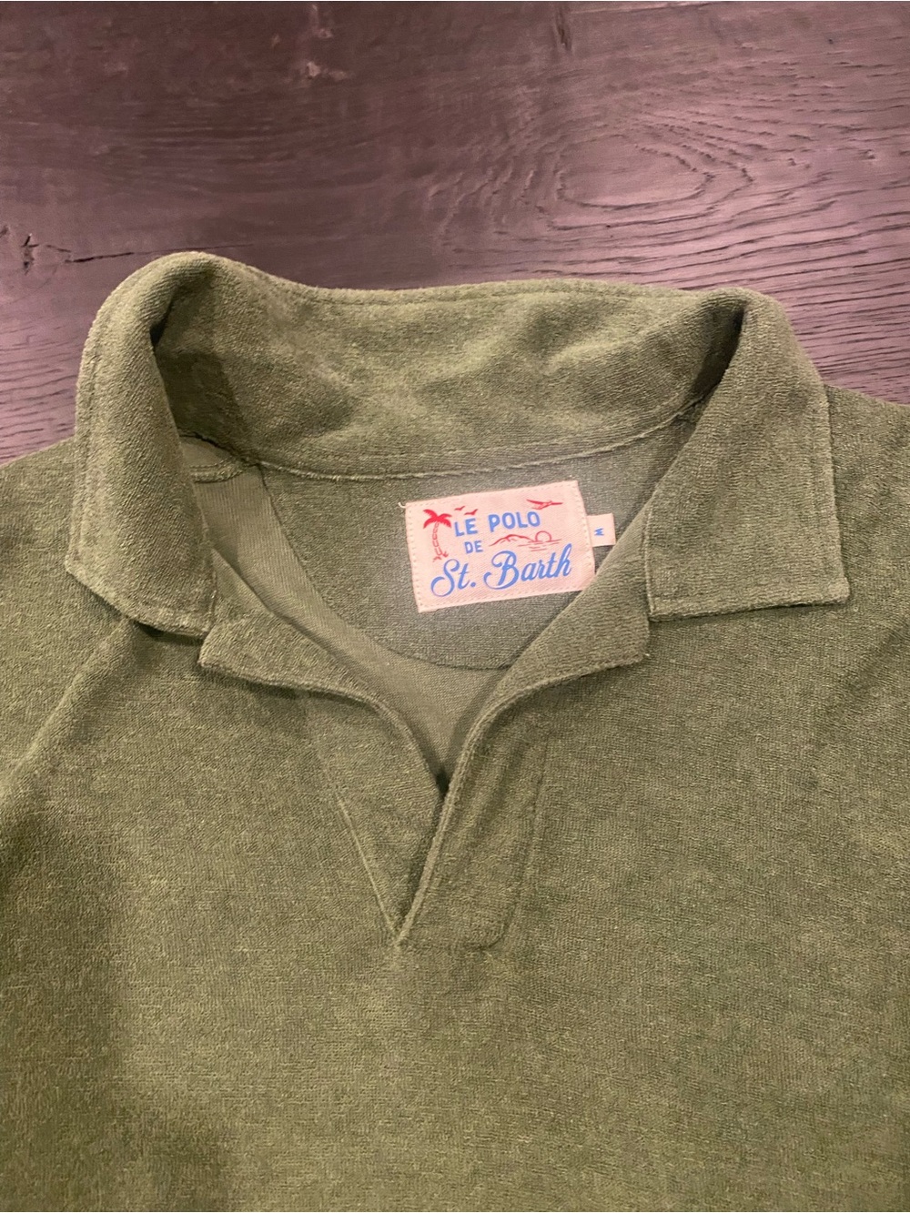 MC2 Saint Barth Olive Green Terry Buttonless Polo.  Size Medium.
